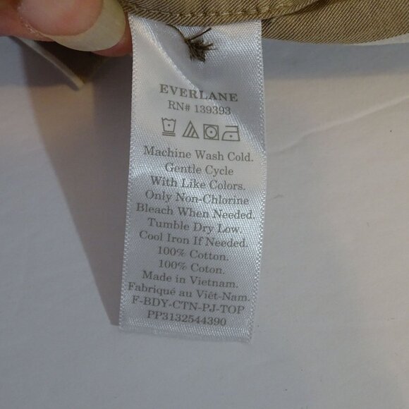 Everlane Woven Cotton Pajama Top Women Size XS Brown Stripe Button Up Long Slv - Picture 8 of 8